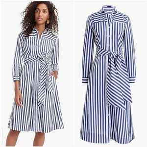 J. Crew Striped Midi Shirt Dress Tie Waist